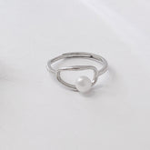 Hollow Oval Shape with Pearl Silver Ring for Women